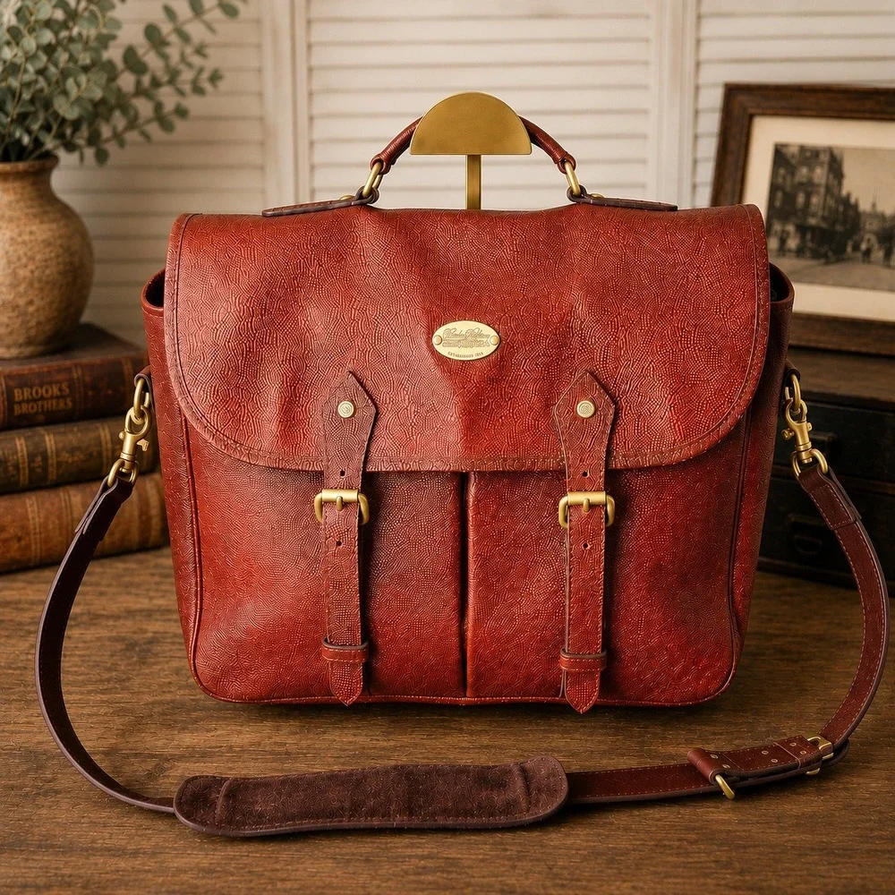 Brooks Brothers Football Leather Briefcase Vintage Messenger Brass Hardware